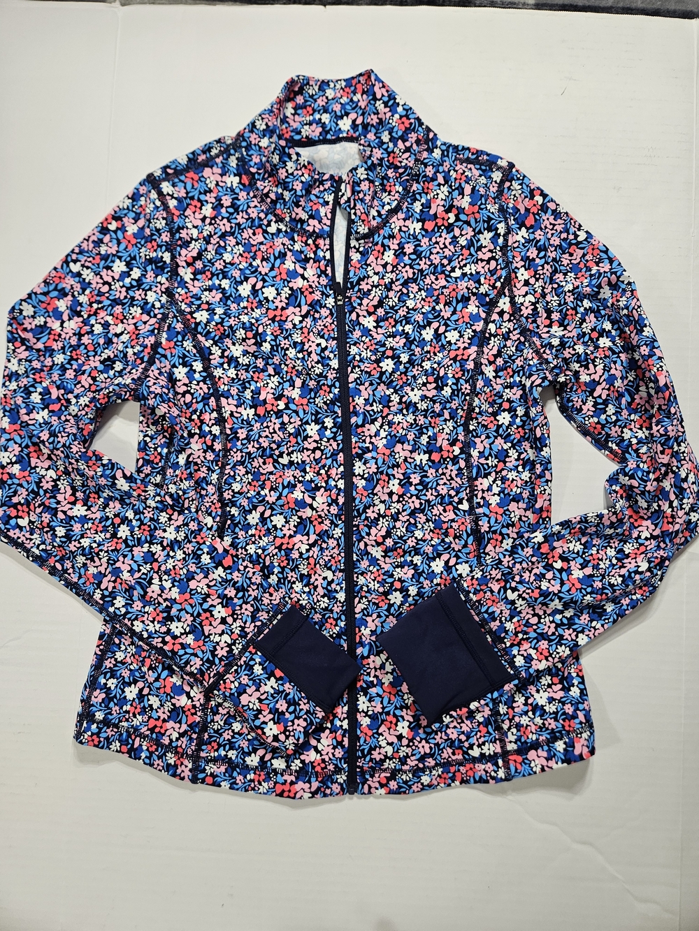 Draper James Women's M Sport Allover Ditsy Floral Warm Up Jacket Cuff HandWarmer